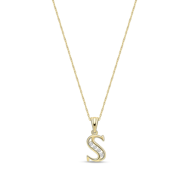 9ct Yellow Gold Channel Set Cubic Zirconia Initial Pendant - Initial S