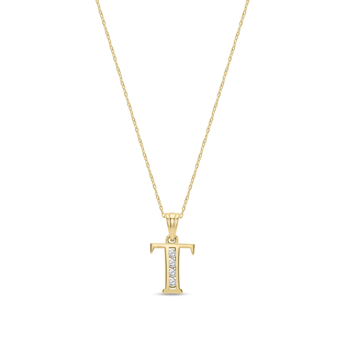 9ct Yellow Gold Channel Set Cubic Zirconia Initial Pendant - Initial T