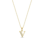 9ct Yellow Gold Channel Set Cubic Zirconia Initial Pendant - Initial V