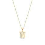 9ct Yellow Gold Channel Set Cubic Zirconia Initial Pendant - Initial W