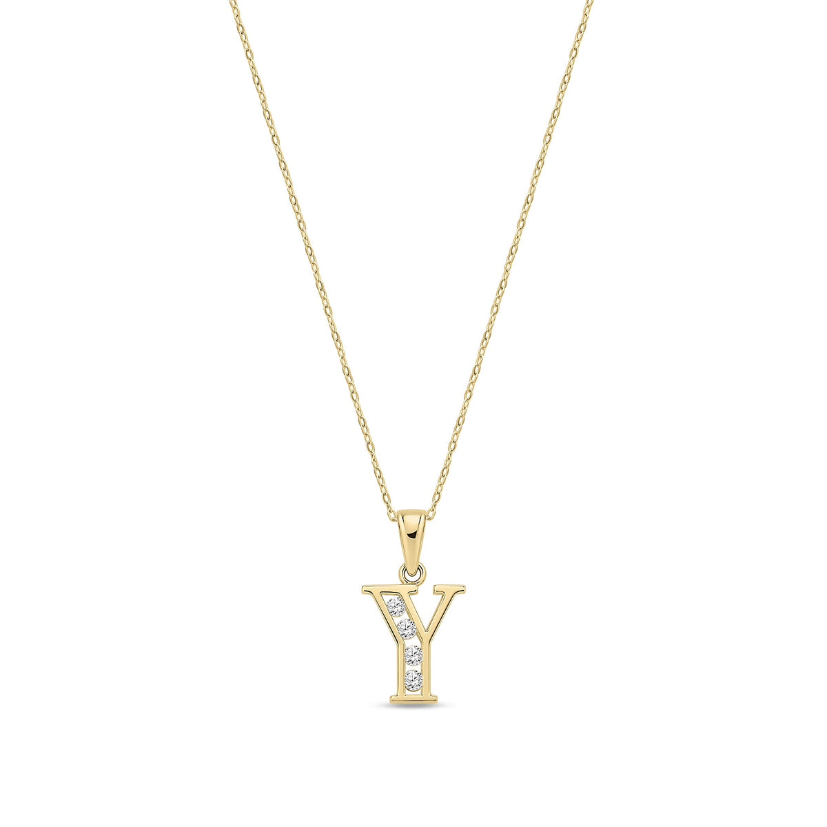 9ct Yellow Gold Channel Set Cubic Zirconia Initial Pendant - Initial Y