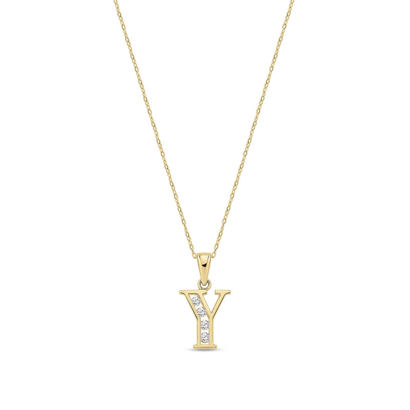 9ct Yellow Gold Channel Set Cubic Zirconia Initial Pendant - Initial Y