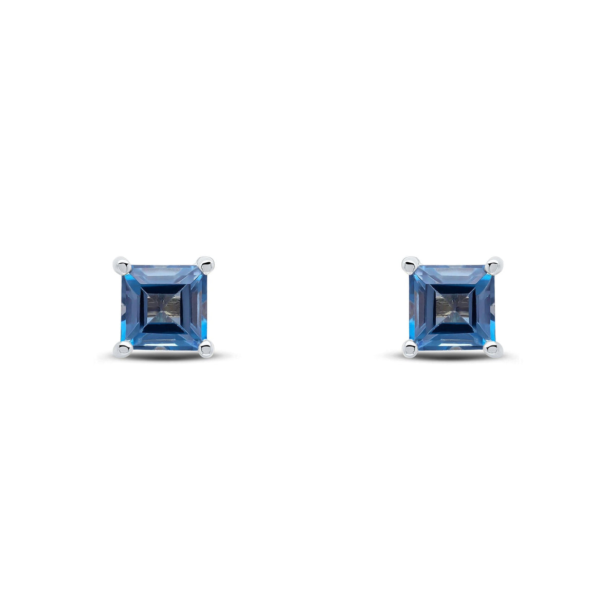 9ct White Gold Square Natural London Blue Topaz Claw Stud Earrings — 5mm