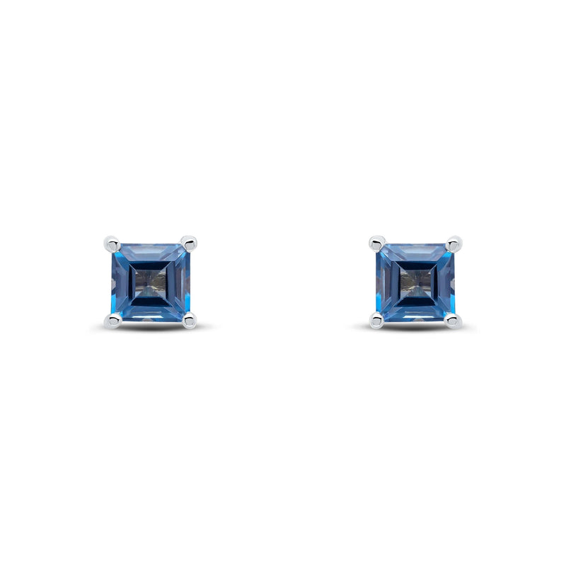 9ct White Gold Square Natural London Blue Topaz Claw Stud Earrings — 5mm