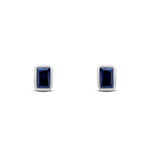 9ct White Gold Octagonal Emerald Cut Natural Sapphire Rubover Stud Earrings — 5x3mm