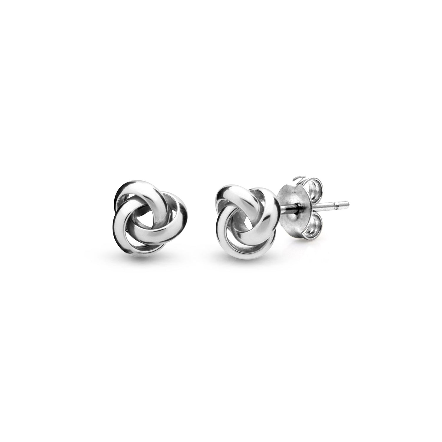 9ct White Gold Polished 3-Strand Open Knot Stud Earrings — 7mm