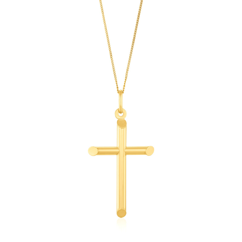 9ct Yellow Gold Rounded Bar Cross Pendant