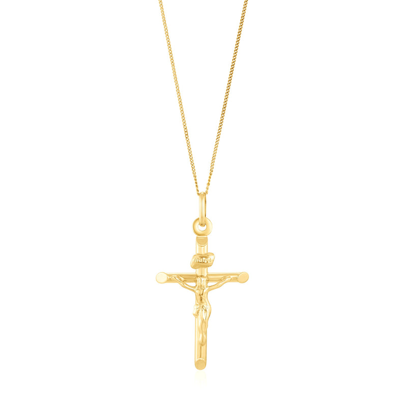 9ct Yellow Gold Rounded Bar Crucifix Pendant