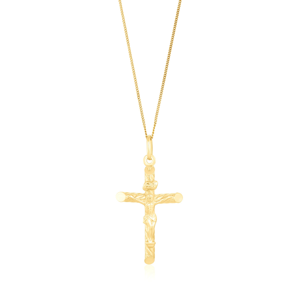9ct Yellow Gold Decorative Round Tube Crucifix Pendant