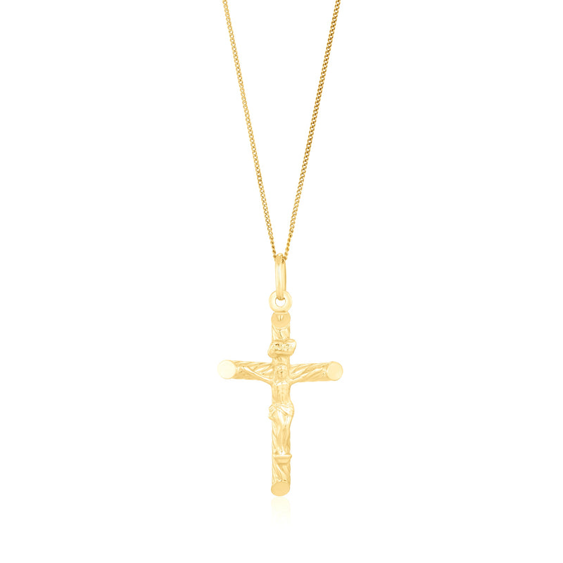 9ct Yellow Gold Decorative Round Tube Crucifix Pendant