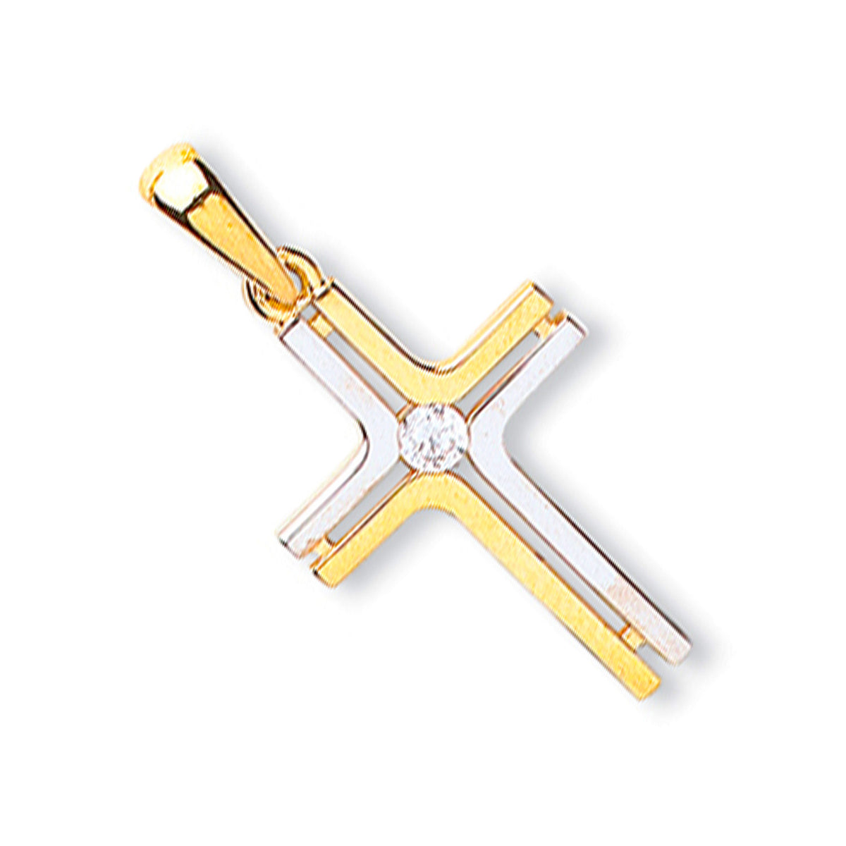 9ct Yellow and White Gold Two Tone CZ Cubic Zirconia Cross Pendant