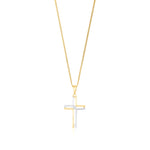 9ct Yellow and White Gold Two Tone CZ Cubic Zirconia Cross Pendant
