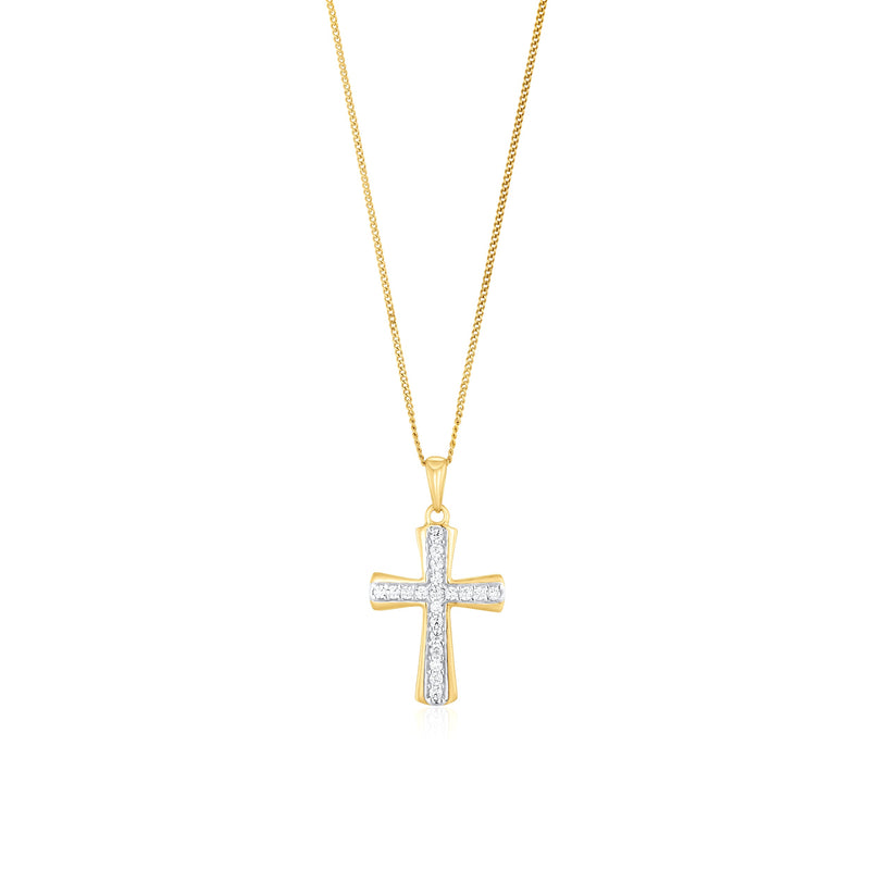 9ct Yellow Gold CZ Cubic Zirconia Cross Pendant