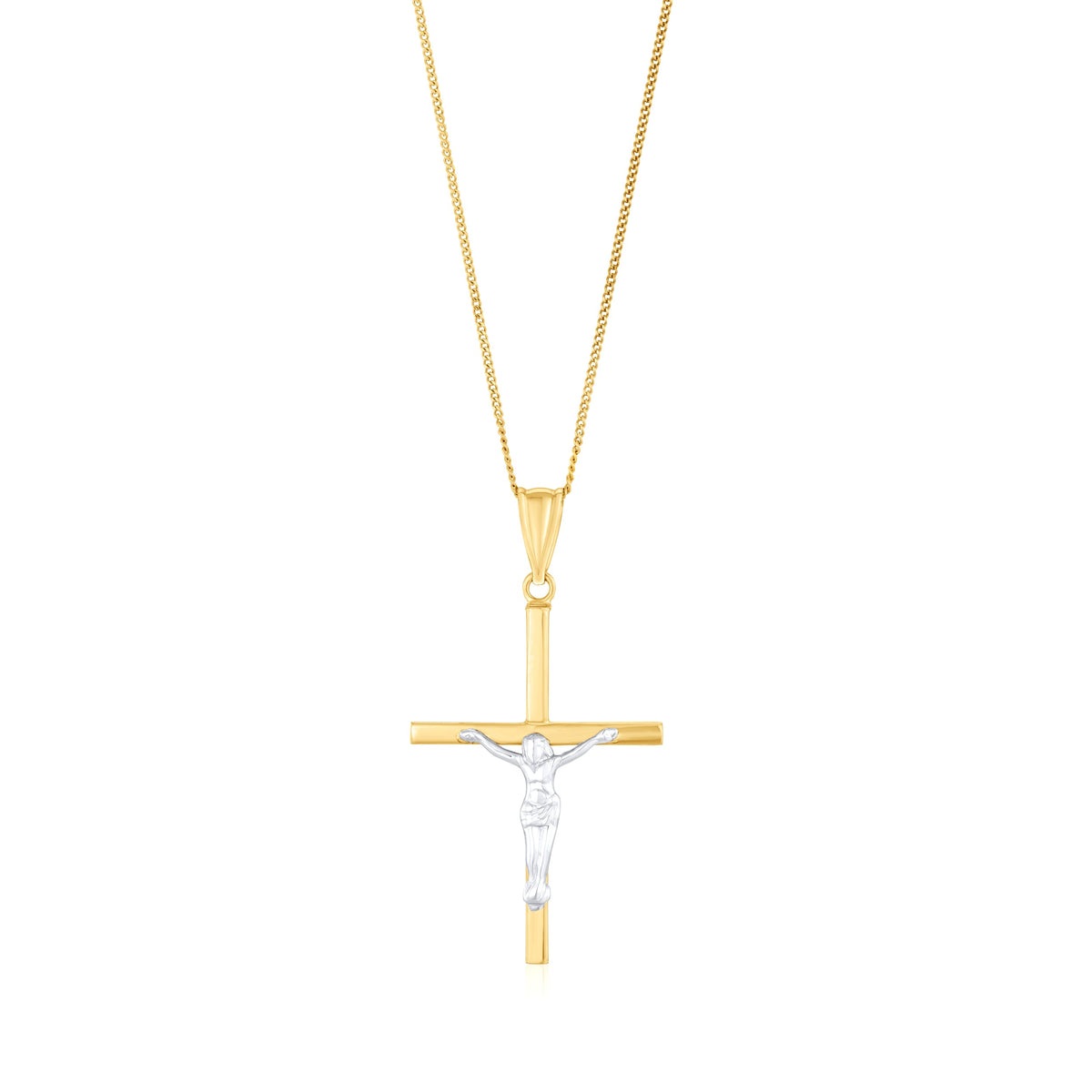 9ct Yellow and White Gold Two Tone Slim Crucifix Cross Pendant