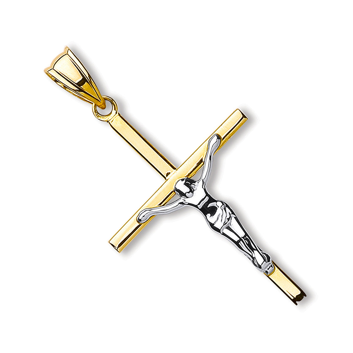 9ct Yellow and White Gold Two Tone Slim Crucifix Cross Pendant