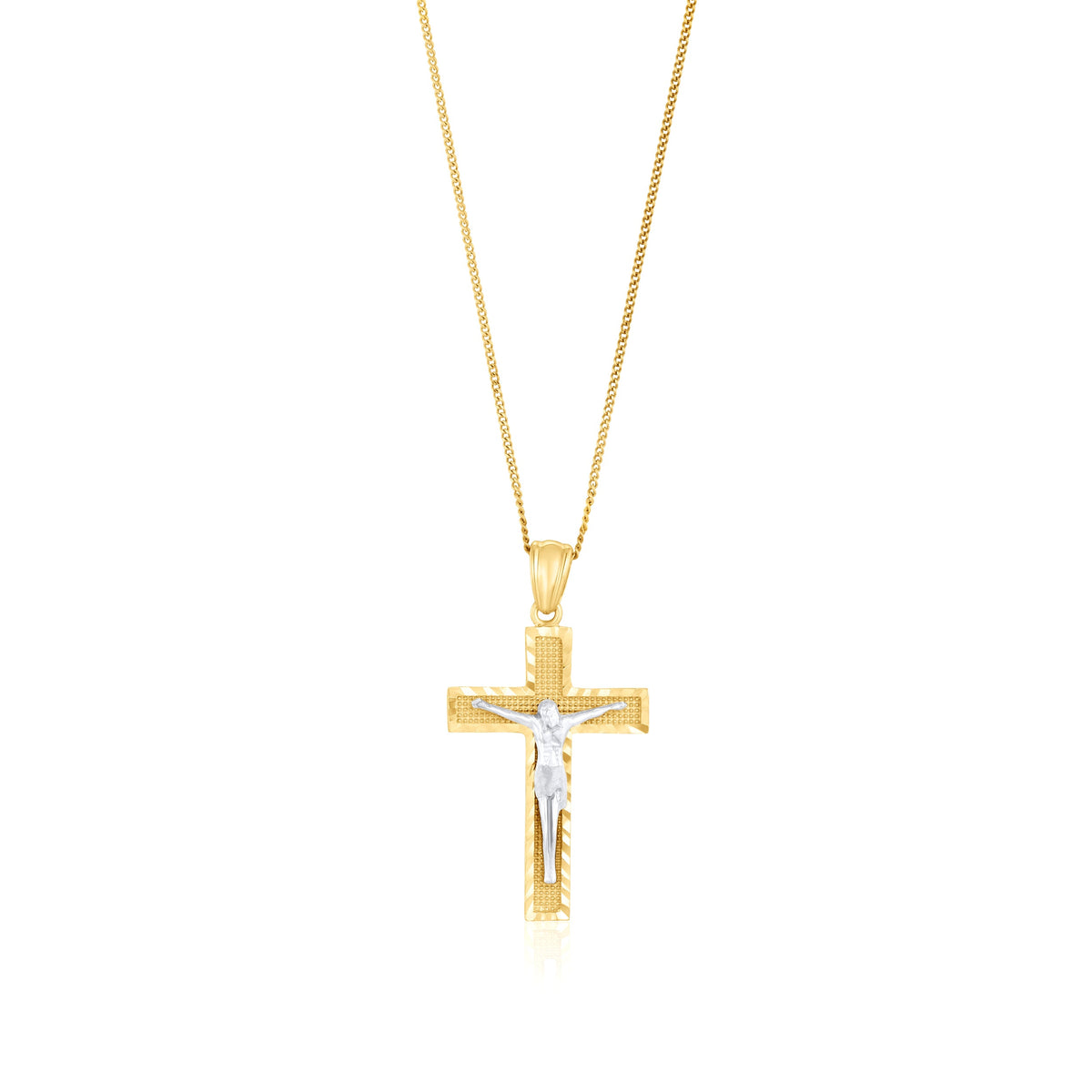9ct Yellow and White Gold Two Tone Crucifix Pendant