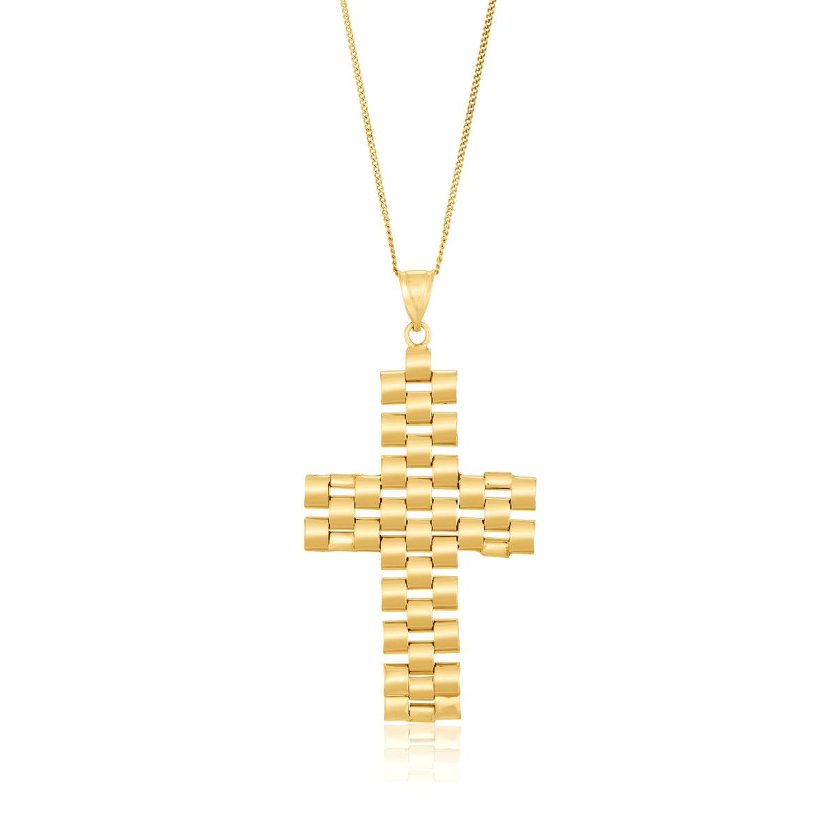 9ct Yellow Gold Geometric Block Cross Pendant