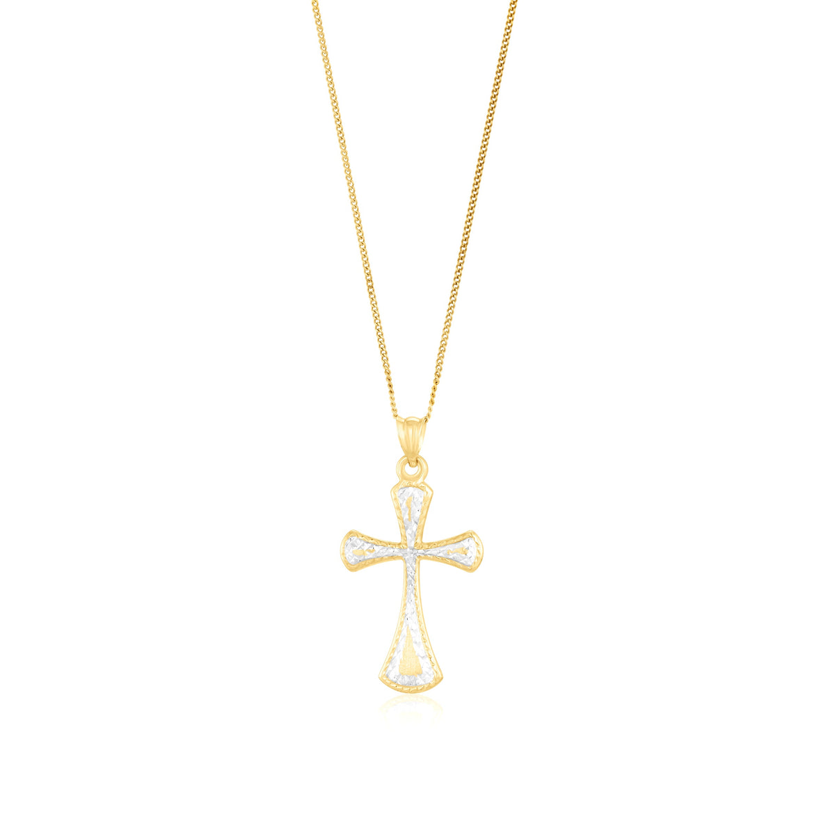 9ct Yellow and White Gold Two Tone Flared Cross Pendant