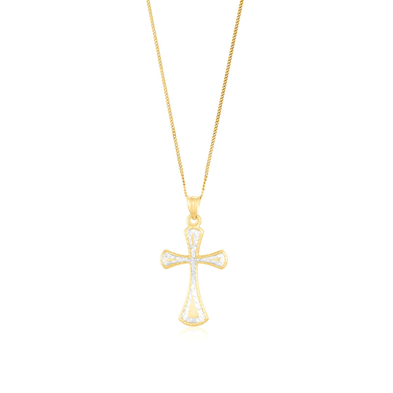 9ct Yellow and White Gold Two Tone Flared Cross Pendant