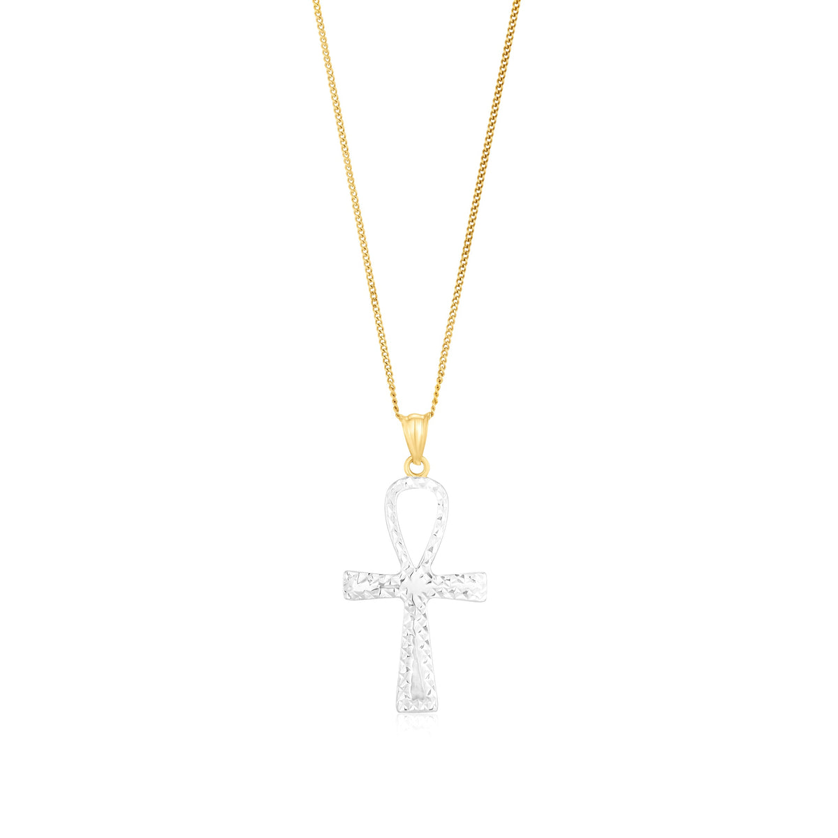9ct Yellow and White Gold Two Tone Ankh Cross Pendant