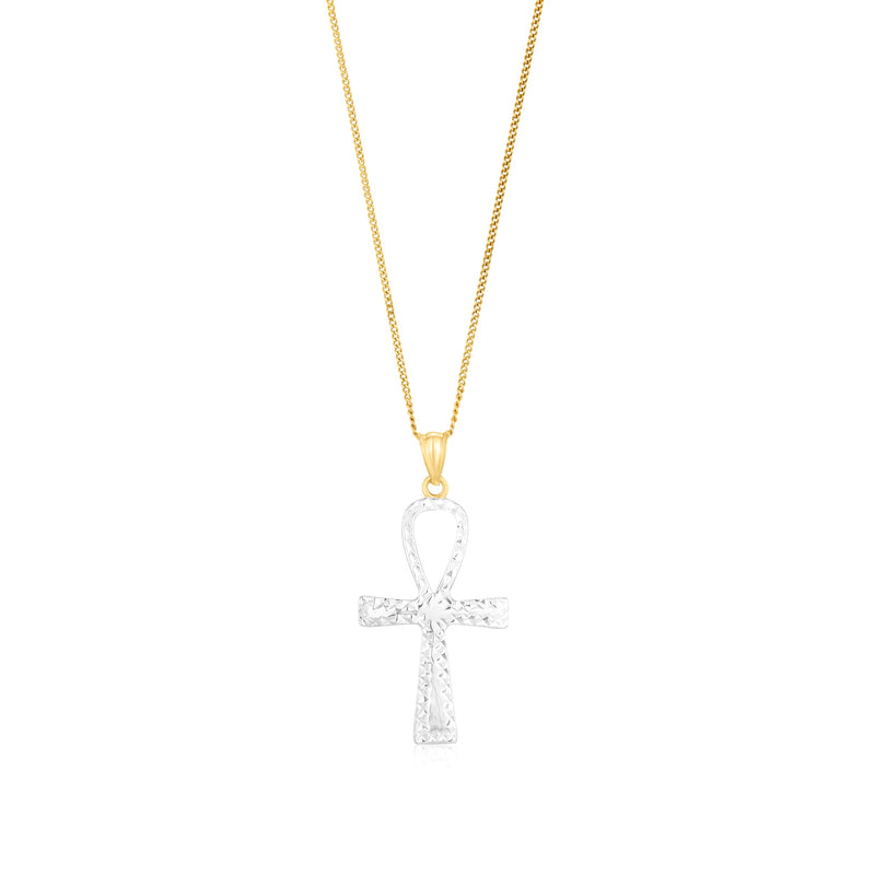 9ct Yellow and White Gold Two Tone Ankh Cross Pendant
