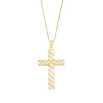 9ct Yellow and White Gold Two Tone Striped Cross Pendant