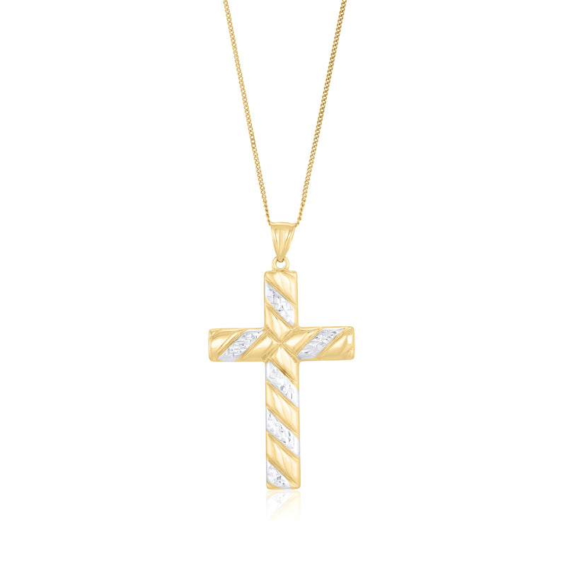 9ct Yellow and White Gold Two Tone Striped Cross Pendant