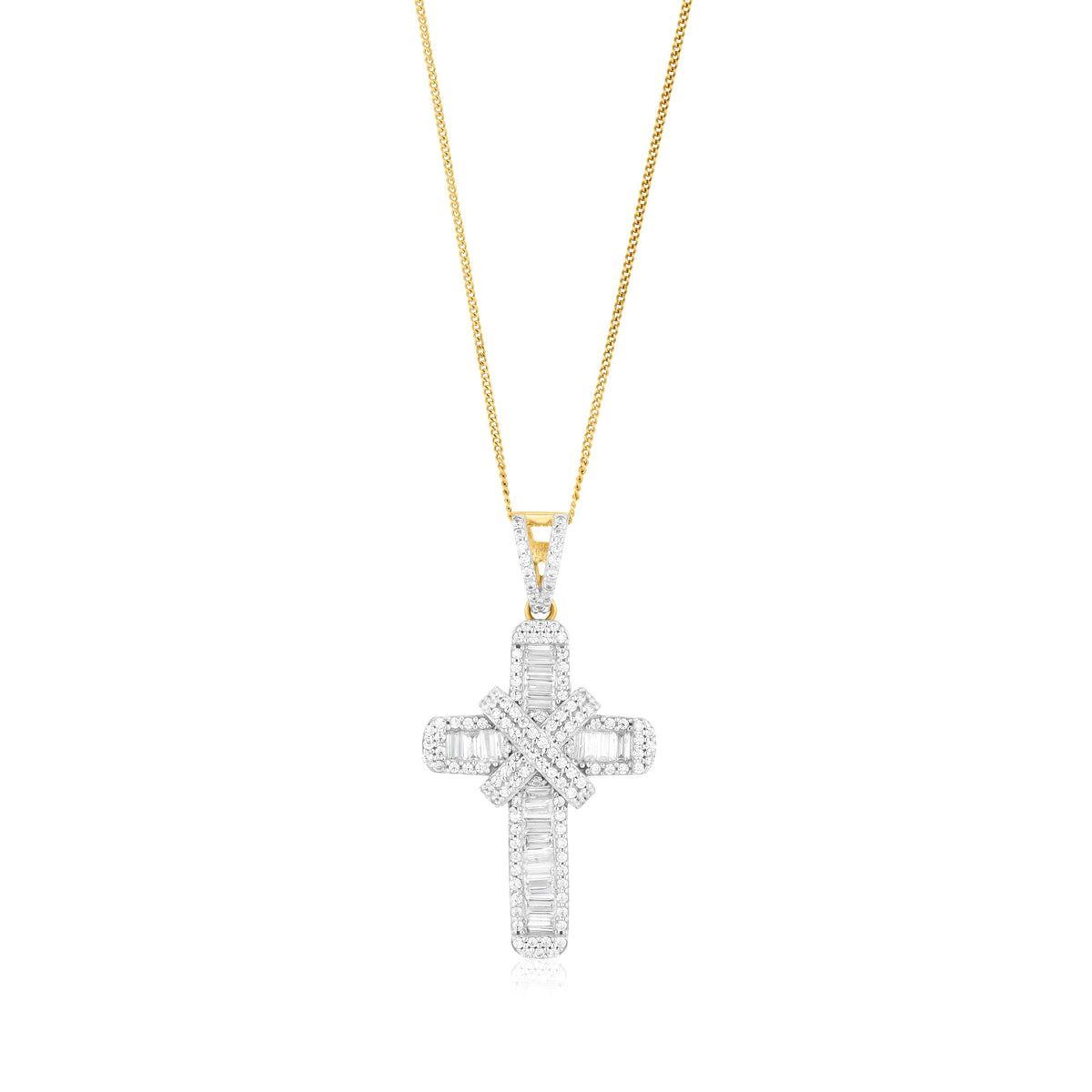 9ct Yellow Gold CZ Cubic Zirconia Kiss Cross Pendant