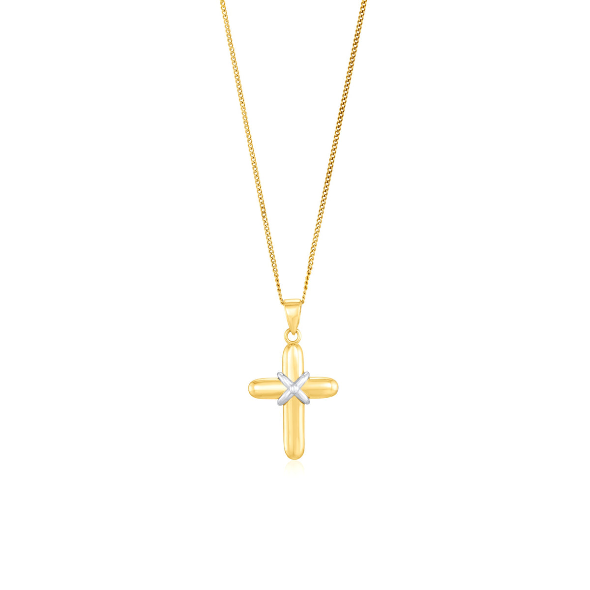 9ct Yellow and White Gold Two Tone Kiss Cross Pendant