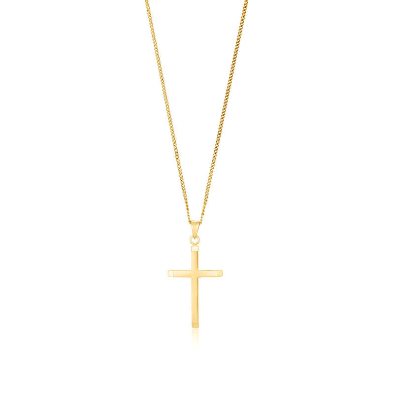 9ct Yellow Gold Classic Hollow Cross Pendant — 26mm