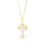 9ct Yellow and White Gold Two Tone Vintage Orthodox Diamond-Cut Cross Pendant