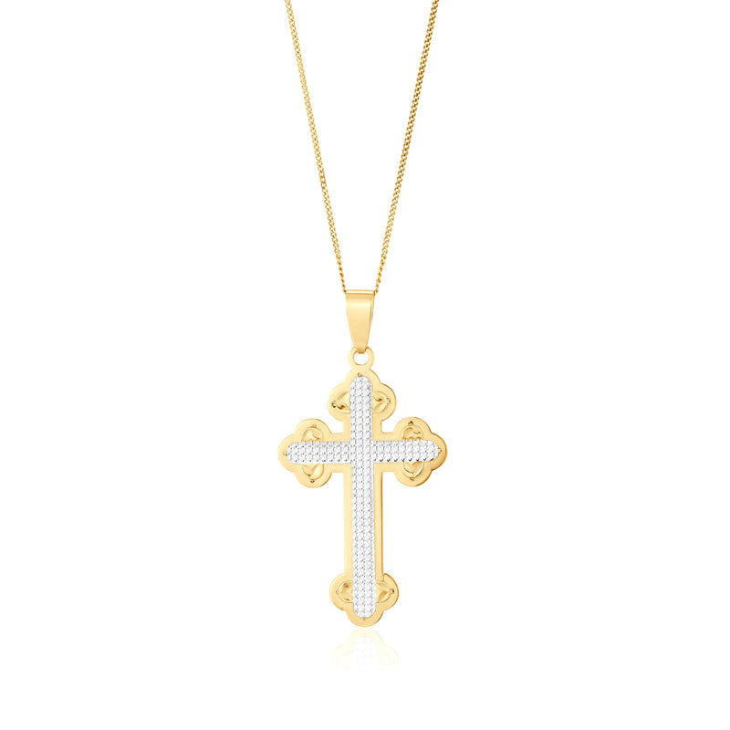 9ct Yellow and White Gold Two Tone Vintage Orthodox Diamond-Cut Cross Pendant