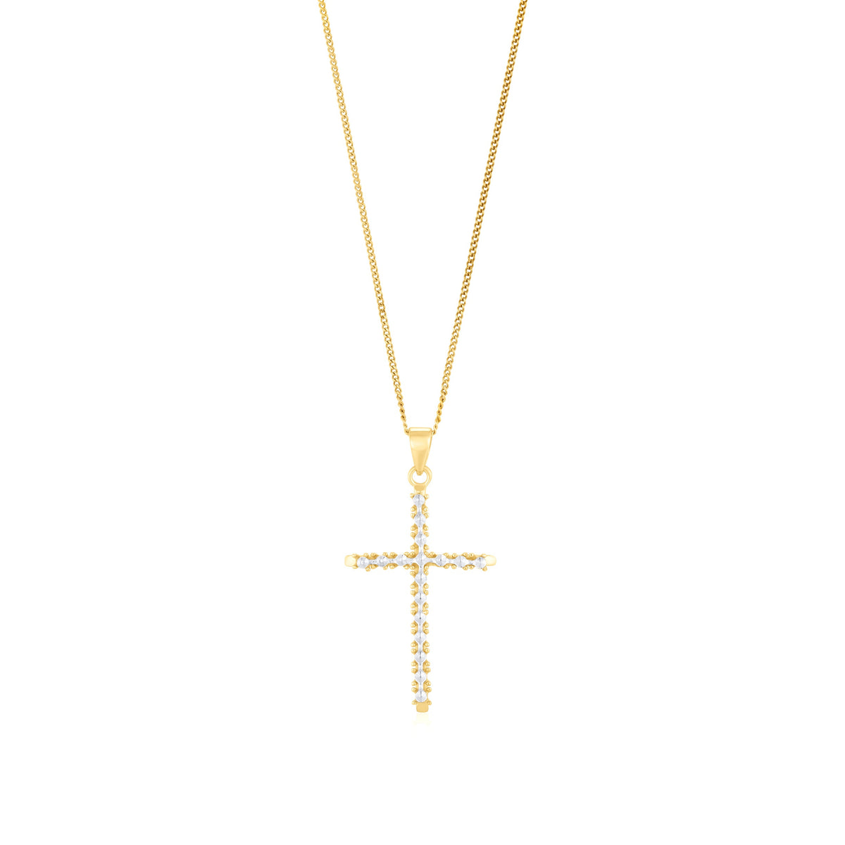 9ct Yellow and White Gold Two Tone Diamond-Cut Cross Pendant