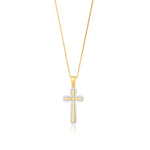 9ct Yellow and White Gold Two Tone CZ Cubic Zirconia Outline Cross Pendant