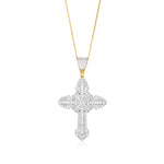 9ct Yellow and White Gold Two Tone CZ Cubic Zirconia Vintage Kiss Cross Pendant