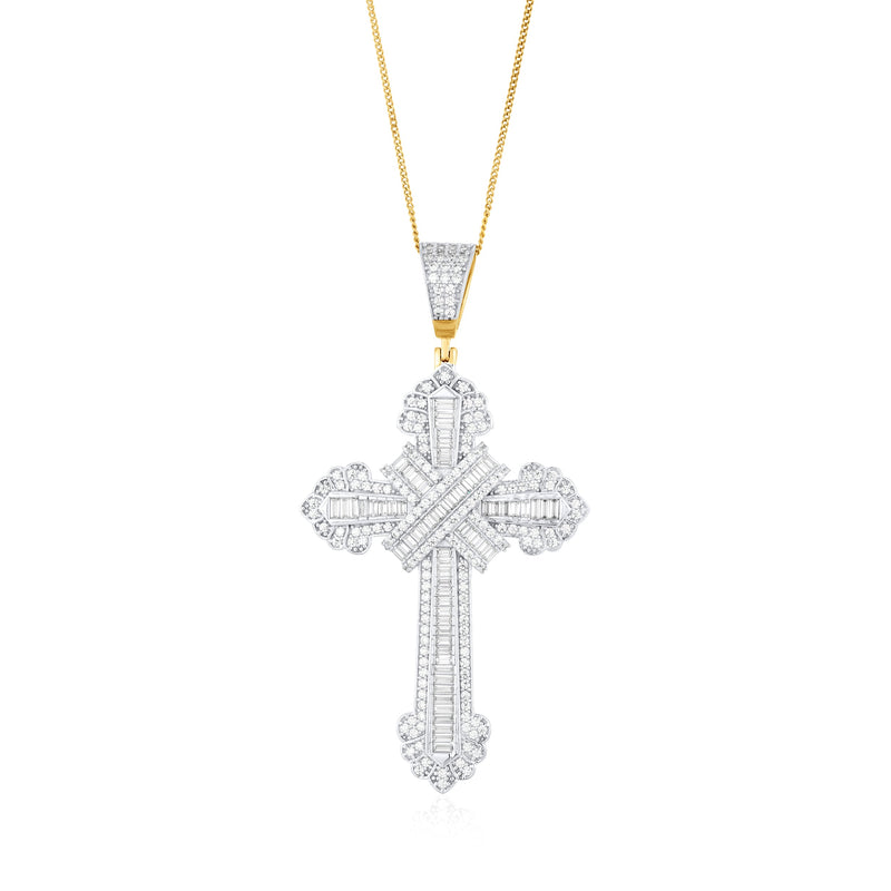 9ct Yellow and White Gold Two Tone CZ Cubic Zirconia Channel Set Cross Pendant