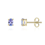 9ct Yellow Gold Oval Natural Tanzanite Claw Stud Earrings — 5x3mm