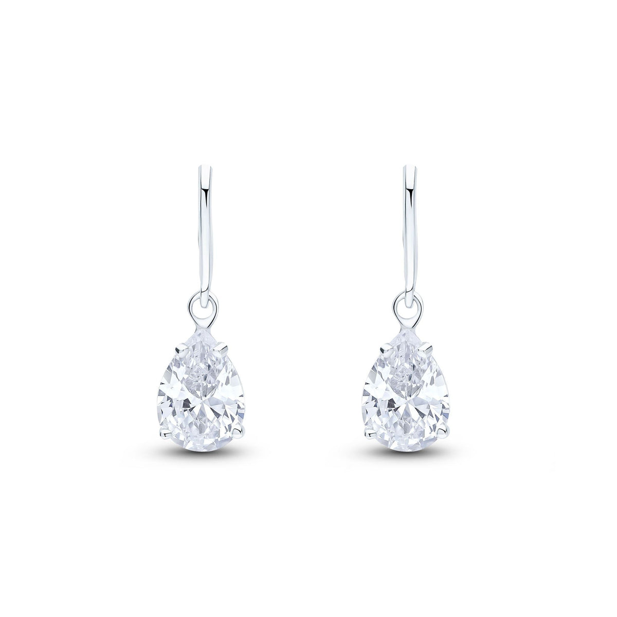 9ct White Gold Pear Shaped Cubic Zirconia CZ Claw Wire Hook Drop Earrings