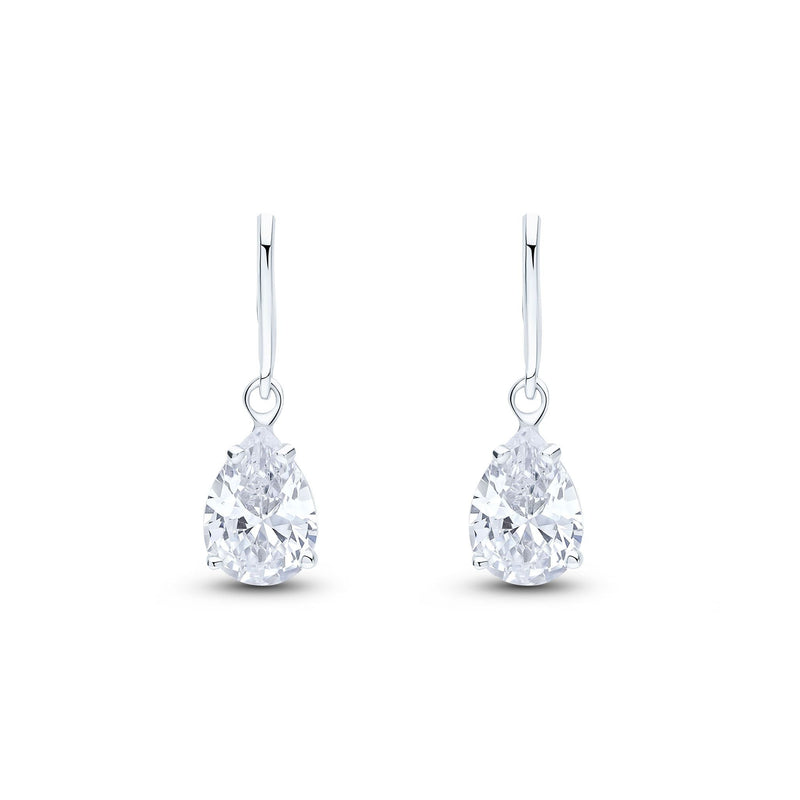 9ct White Gold Pear Shaped Cubic Zirconia CZ Claw Wire Hook Drop Earrings