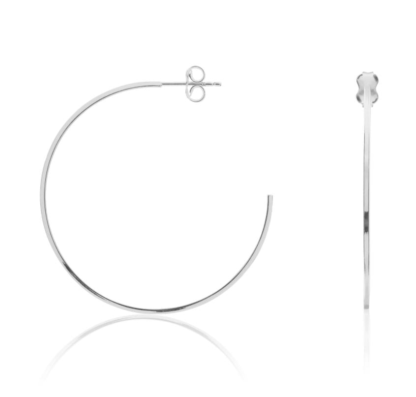 9ct White Gold Square Tube Hoop Earrings with Peg and Scroll Fittings – 42x1mm