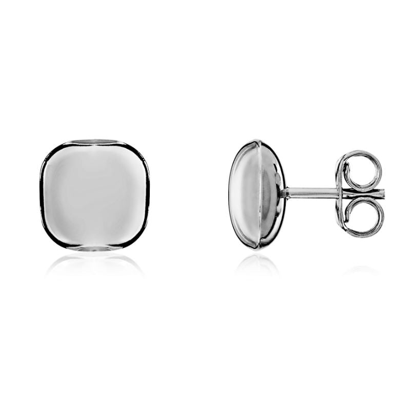 9ct White Gold Polished Cushion Stud Earrings - 8mm