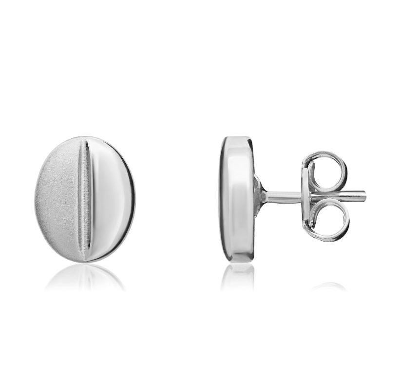 9ct White Gold Polished And Satin Finish Coffee Bean Stud Earrings — 6.5mm