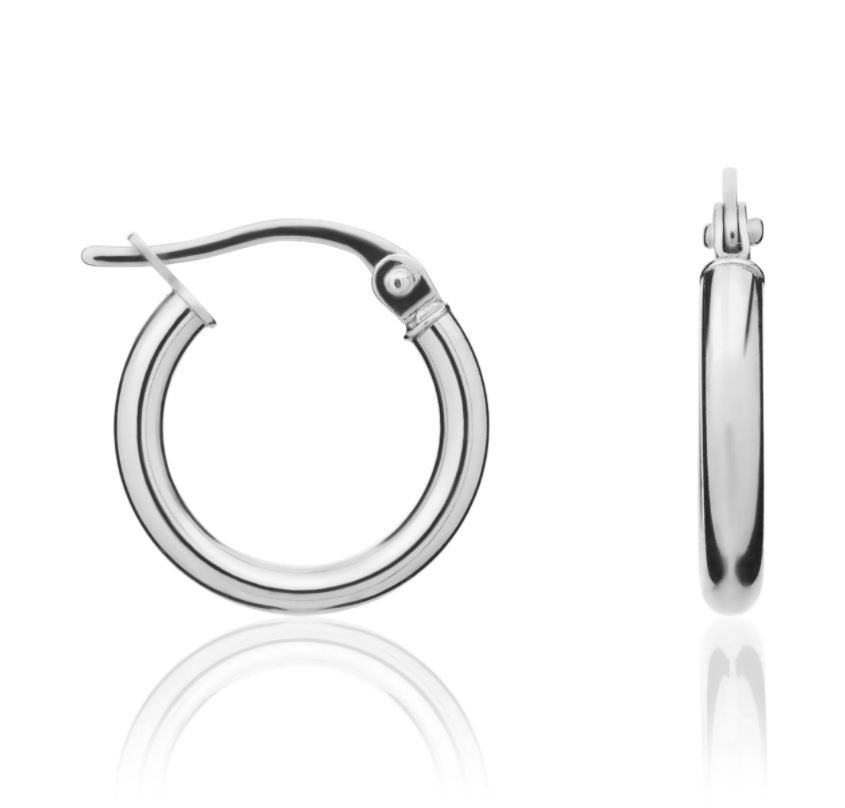 9ct White Gold Polished Tube Hoop Earrings – 14x2mm