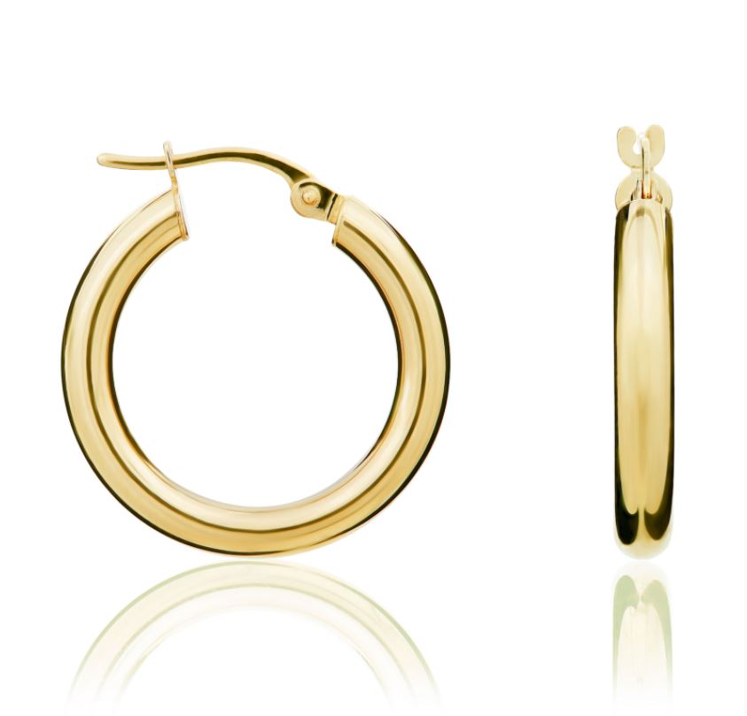 9ct Yellow Gold Polished Tube Hoop Earrings – 21x3mm