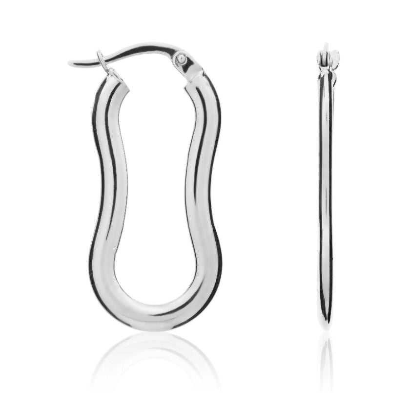 9ct White Gold Flat Shaped Hoop Earrings – 29x1.5mm