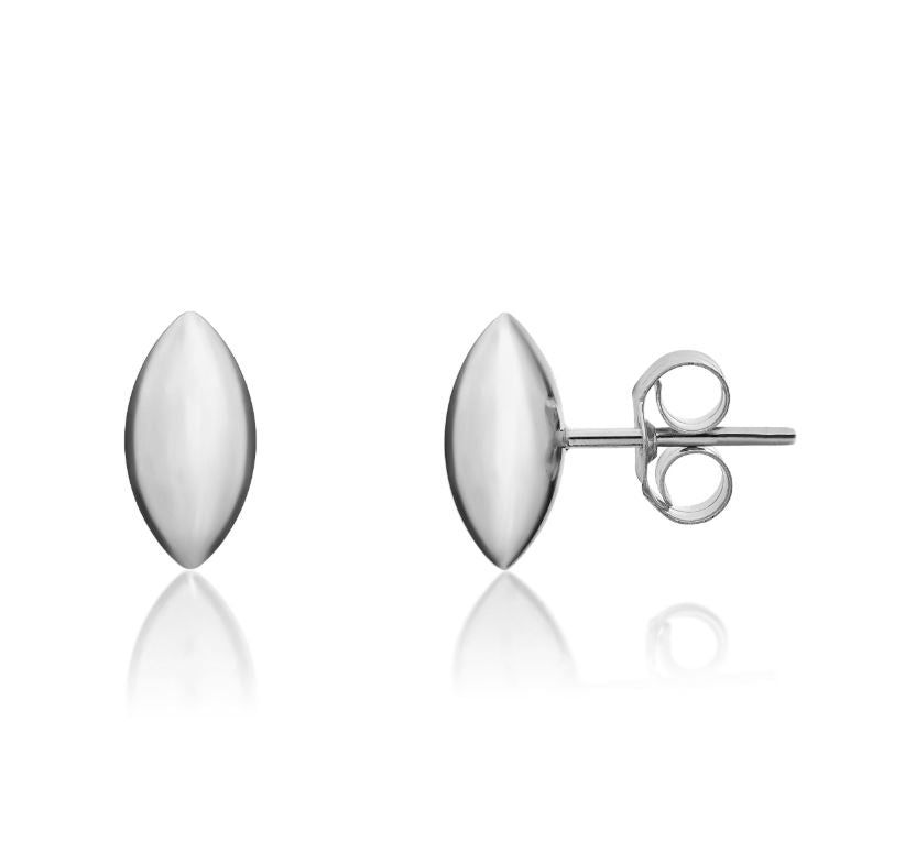 9ct White Gold Polished Marquise High Dome Stud Earrings — 10mm x 5mm