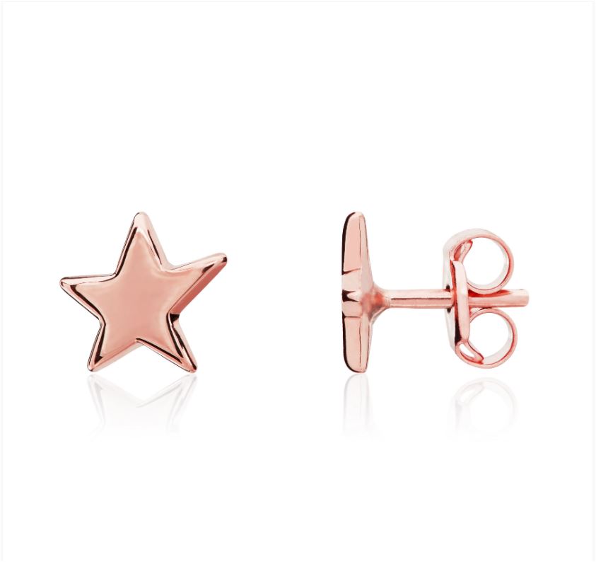 9ct Rose Gold Polished Flat Star Stud Earrings — 6.6mm