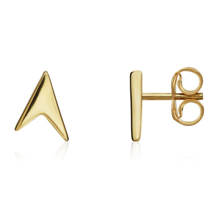 9ct Yellow Gold Polished Angular Chevron V-Shape Stud Earrings — 8mm x 6mm