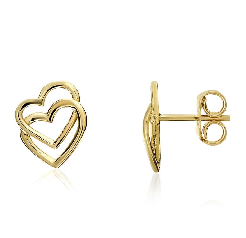 9ct Yellow Gold Polished Interlocking Open Heart Stud Earrings — 11mm x 9mm