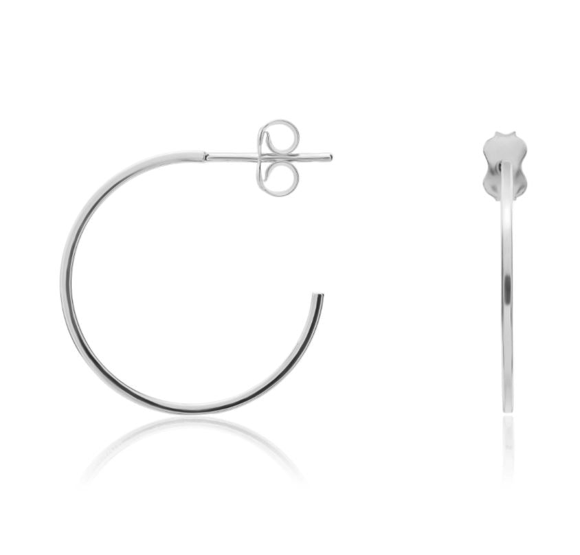 9ct White Gold Thin Square Tube Hoop Earrings with Peg and Scroll Fittings – 22x1mm